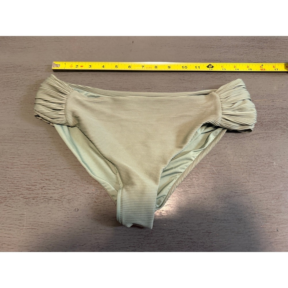 Goldenpoint Sage Green Ribbed Ruched Bikini Bottoms Size Large Italian Swimwear